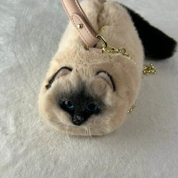 Plush Cat Crossbody Bag - Cream and Black - Picture 3 of 8